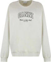 (Women) GANNI Crewneck Long Sleeve Logo Sweatshirt White Egret T4013-135 (Women) GANNI Crewneck Long Sleeve Logo Sweatshirt White Egret T4013-135
