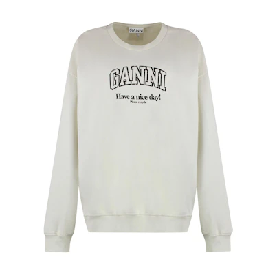 (Women) GANNI Crewneck Long Sleeve Logo Sweatshirt White Egret T4013-135