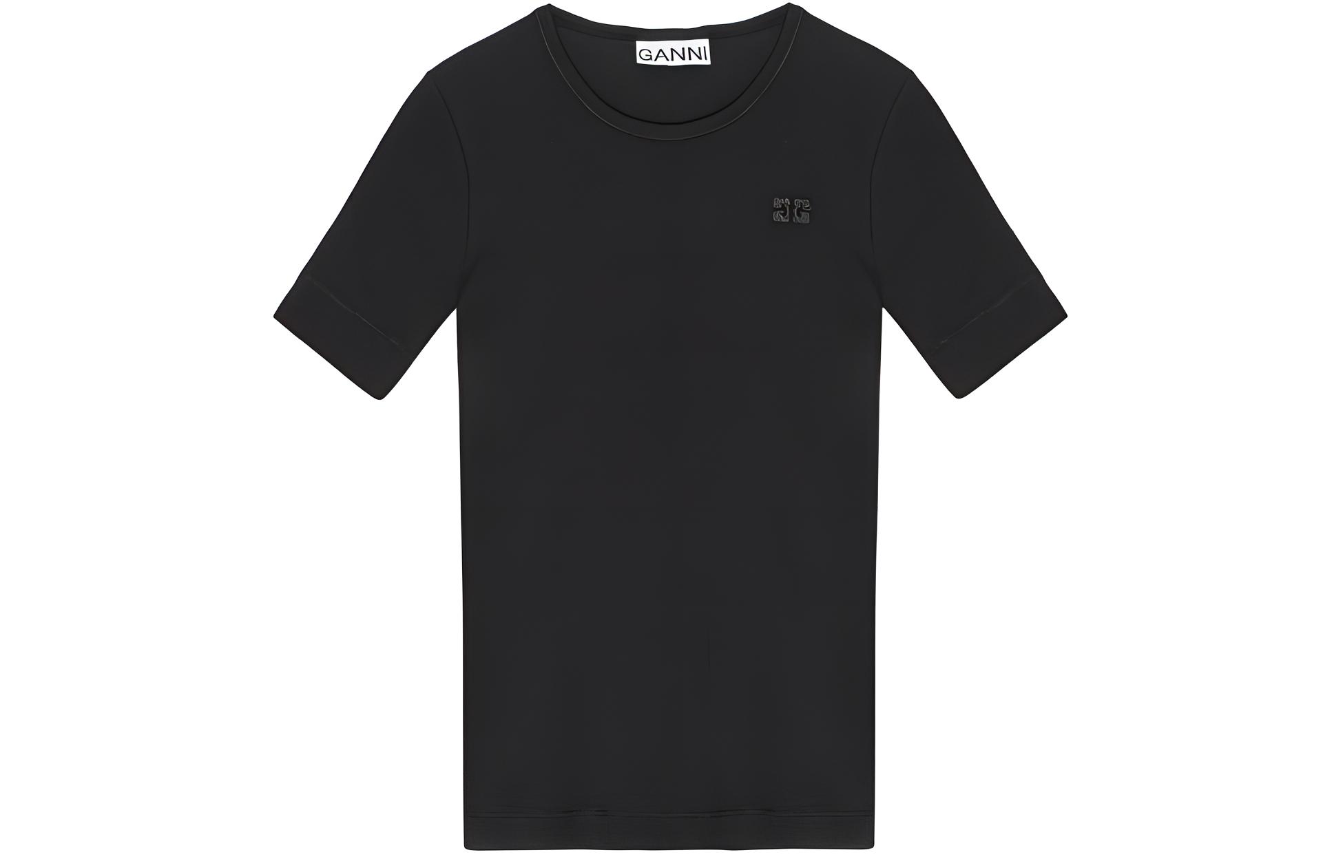 (Women) GANNI Embroidered Butterfly Logo Crew Neck T-Shirt  Black SS24. T4012099