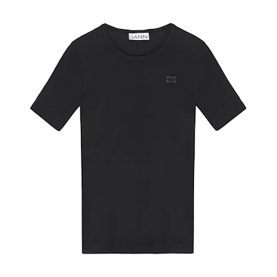 (Women) GANNI Embroidered Butterfly Logo Crew Neck T-Shirt Black SS24. T4012099