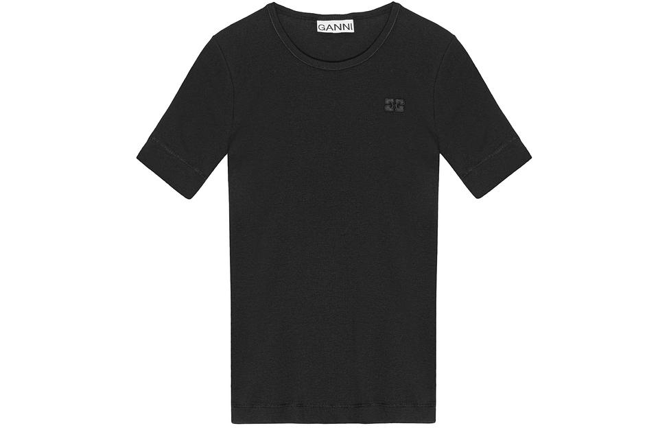 Order (W) 가니 자수 나비 로고 크루넥 티셔츠 블랙 SS24. T4012099