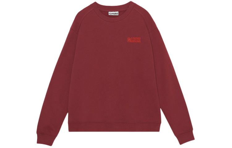 (Women) GANNI Embroidered Logo Crewneck Sweatshirt Women’s Merlot Red T3170473