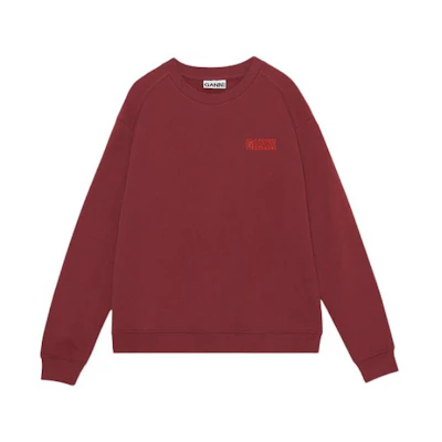 (Women) GANNI Embroidered Logo Crewneck Sweatshirt Women’s Merlot Red T3170473
