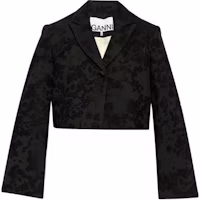 (Women) GANNI Floral Embroidered Button-Up Cropped Jacket Black F9274-099 (Women) GANNI Floral Embroidered Button-Up Cropped Jacket Black F9274-099