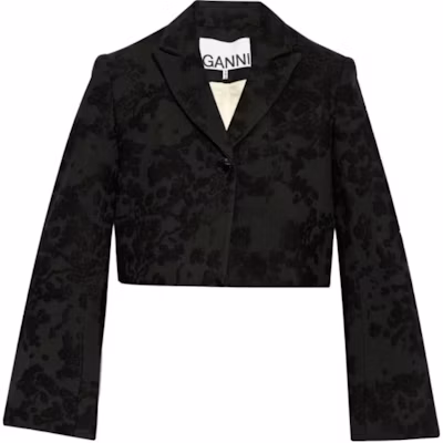 (Women) GANNI Floral Embroidered Button-Up Cropped Jacket Black F9274-099 Buy (Women) GANNI Floral Embroidered Button-Up Cropped Jacket Black F9274-099