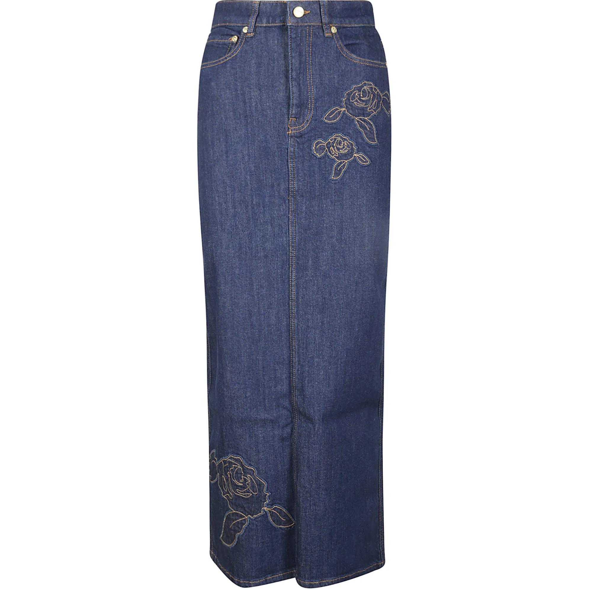 Order (W) 가니 여성용 블루 플로럴 자수 솔리드 지퍼 롱 캐주얼 드레스 J1440077