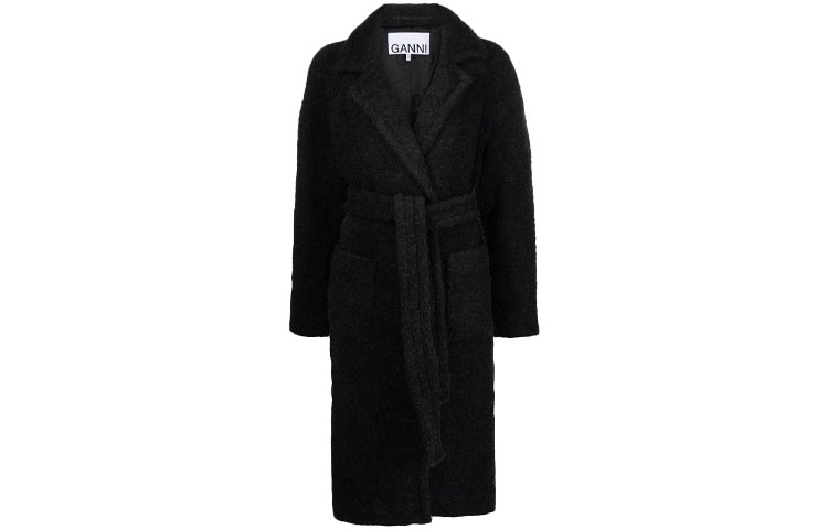 Order (W) 가니 FW21 블랙 페이크 시어링 니트 벨트 코트 F6258252