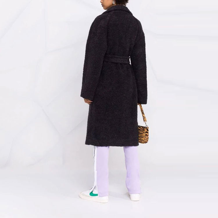 Shop (W) 가니 FW21 블랙 페이크 시어링 니트 벨트 코트 F6258252