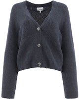 (Women) GANNI FW21 Blue V-Neck Knit Cardigan Sweater Cropped Top. K1498-683 (Women) GANNI FW21 Blue V-Neck Knit Cardigan Sweater Cropped Top. K1498-683