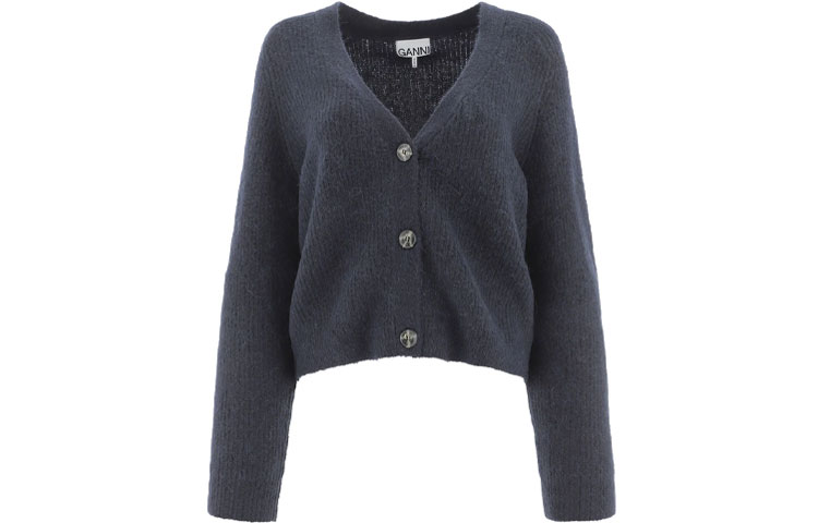 Order (W) 가니 FW21 블루 브이넥 니트 가디건 스웨터 크롭탑. K1498-683