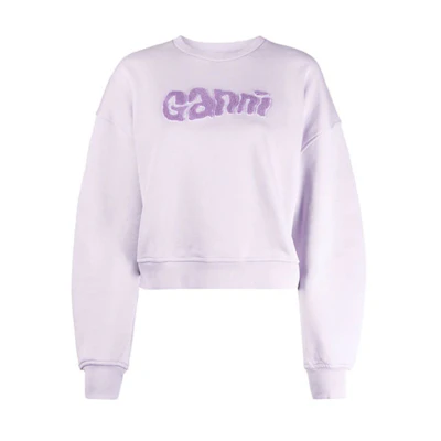 (Women) GANNI FW21 Purple Minimalist Letter Print Pullover Sweatshirt T2977-712