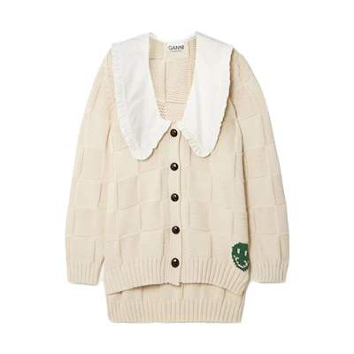 (Women) GANNI FW21 Ruffle Trim Cardigan Beige - Perfect Gift Idea. K1577-196