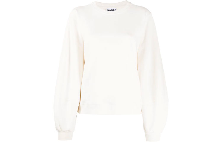 (Women) GANNI FW21 Solid Color Crewneck Long-Sleeve Sweatshirt White T2770-135