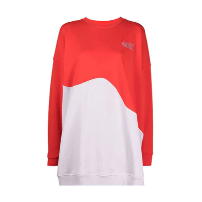 (Women) GANNI FW21 Wavy Logo Crewneck Sweatshirt Womens Red White Colorblock T2958-712