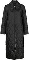 (Women) GANNI FW22 Black Quilted Long Coat with Side Slit and Collar. F7327099 (Women) GANNI FW22 Black Quilted Long Coat with Side Slit and Collar. F7327099