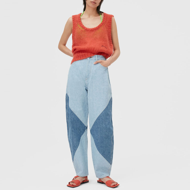 Shop (W) 가니 FW22 컬러블록 스트레이트 레그 진 블루 J1129-630