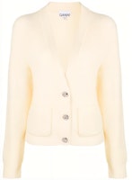 (Women) GANNI FW22 Ivory Knit V-Neck Cardigan K1802-354 (Women) GANNI FW22 Ivory Knit V-Neck Cardigan K1802-354