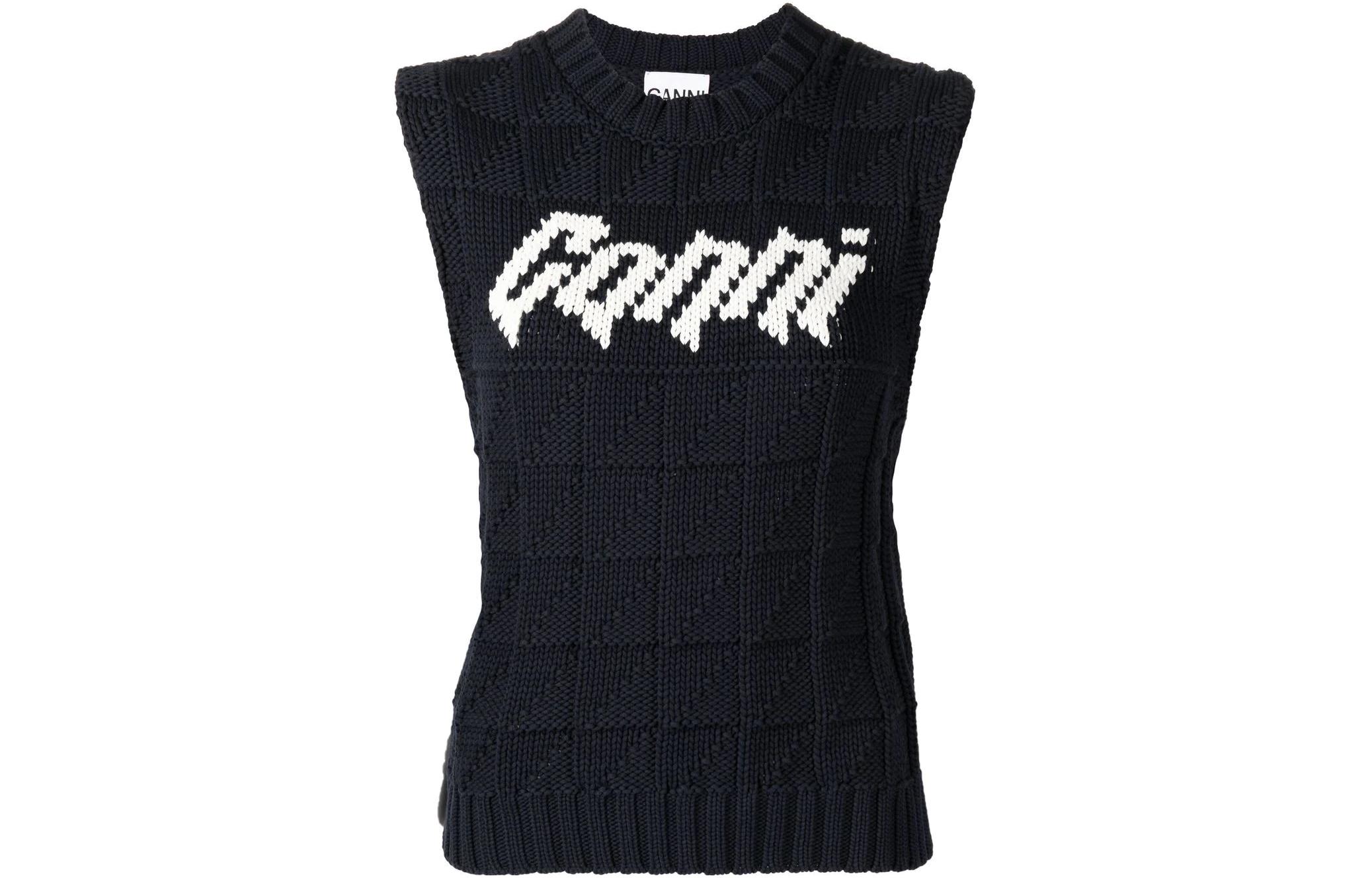 (Women) GANNI FW22  Letter Intarsia Knit Vest Navy Blue. K1778-683