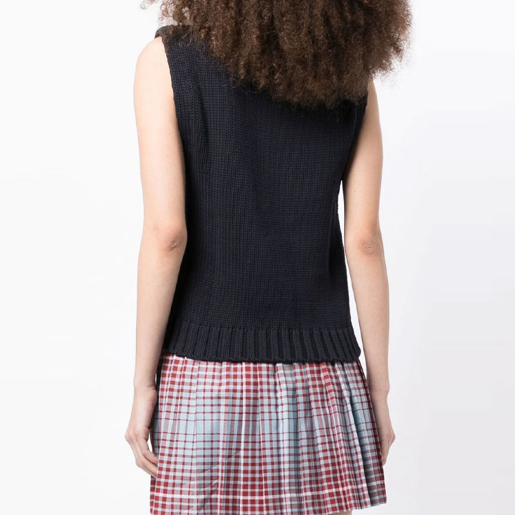 Shop (W) 가니 FW22 레터 인타르시아 니트 베스트 네이비 블루. K1778-683
