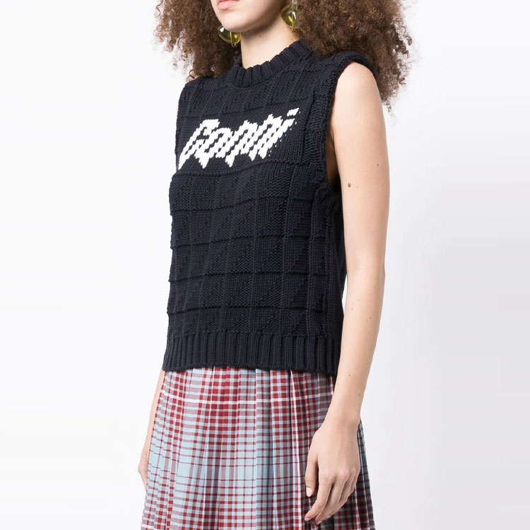 Purchase (W) 가니 FW22 레터 인타르시아 니트 베스트 네이비 블루. K1778-683