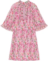 (Women) GANNI FW22 Pink Mini Short Sleeve Floral Print Dress. F7532393 (Women) GANNI FW22 Pink Mini Short Sleeve Floral Print Dress. F7532393