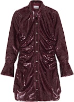 (Women) GANNI FW22 Sequin Detail Long Sleeve Shirtdress Deep Red F7321-431 (Women) GANNI FW22 Sequin Detail Long Sleeve Shirtdress Deep Red F7321-431