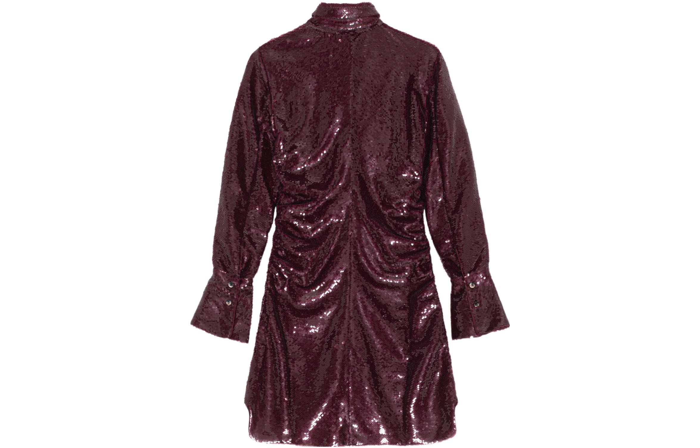 Lookbook (W) GANNI 2022秋冬亮片长袖衬衫裙深红色 F7321-431