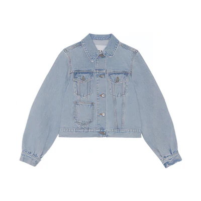 (Women) GANNI FW22 Solid Color Denim Jacket with Pockets - Blue. J1097564