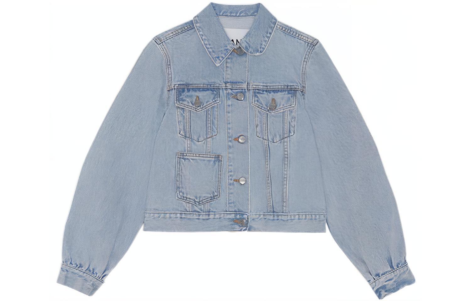 Order (W) 가니 FW22 솔리드 컬러 포켓 데님 자켓 - 블루. J1097564