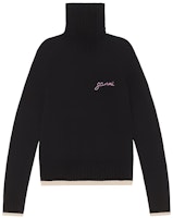 (Women) GANNI FW22 Turtleneck Sweater Black with Contrast Logo Trim. K1810-099 (Women) GANNI FW22 Turtleneck Sweater Black with Contrast Logo Trim. K1810-099