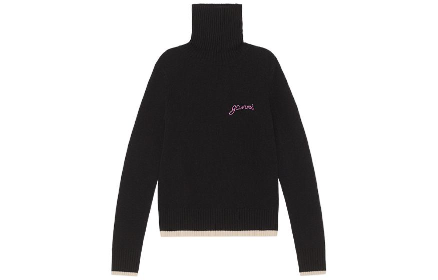 Order (W) 가니 FW22 터틀넥 스웨터 블랙 대비 로고 트림. K1810-099