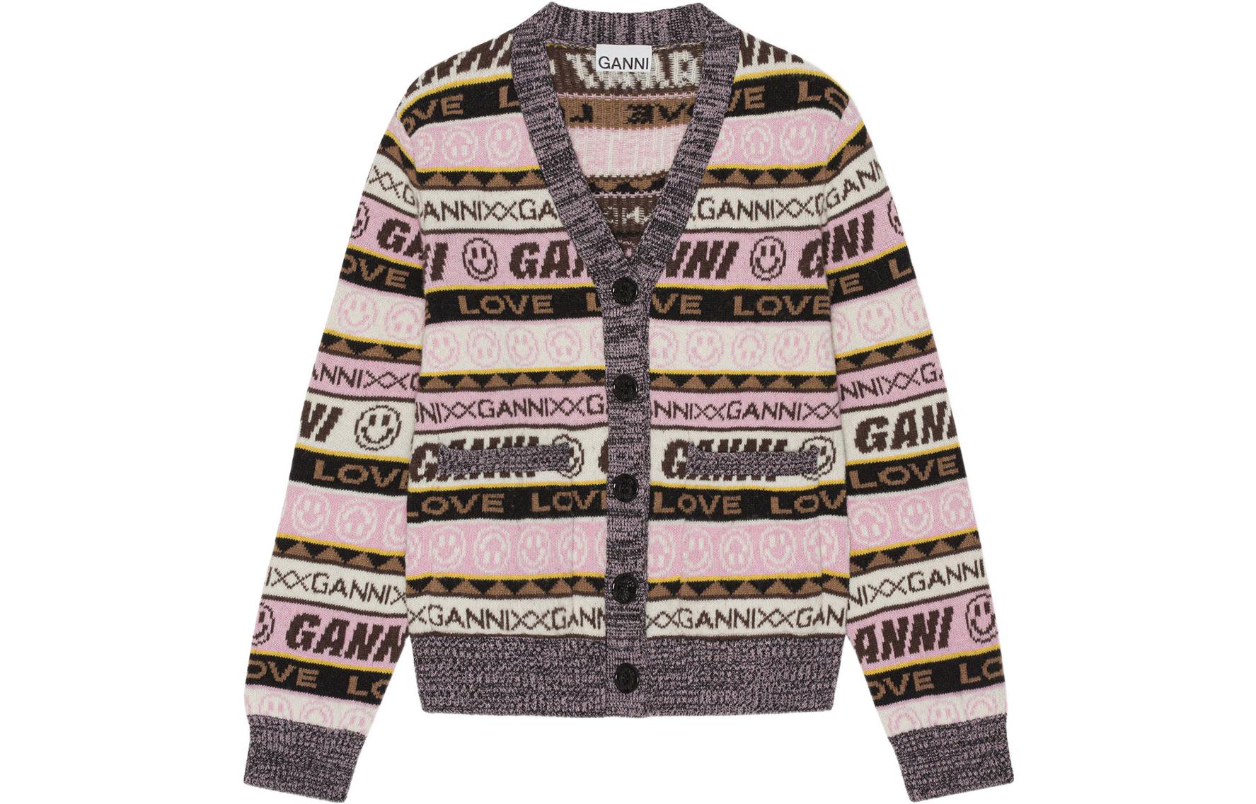 (Women) GANNI FW22  V-Neck Graffiti Print Cardigan Multicolor. K1830-554
