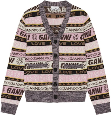 (W) 가니 FW22 브이넥 그래피티 프린트 가디건 멀티컬러. K1830-554 Buy (W) 가니 FW22 브이넥 그래피티 프린트 가디건 멀티컬러. K1830-554