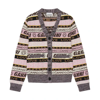 (Women) GANNI FW22 V-Neck Graffiti Print Cardigan Multicolor. K1830-554