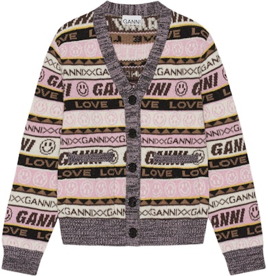 (W) 가니 FW22 브이넥 그래피티 프린트 가디건 멀티컬러. K1830-554 Order (W) 가니 FW22 브이넥 그래피티 프린트 가디건 멀티컬러. K1830-554