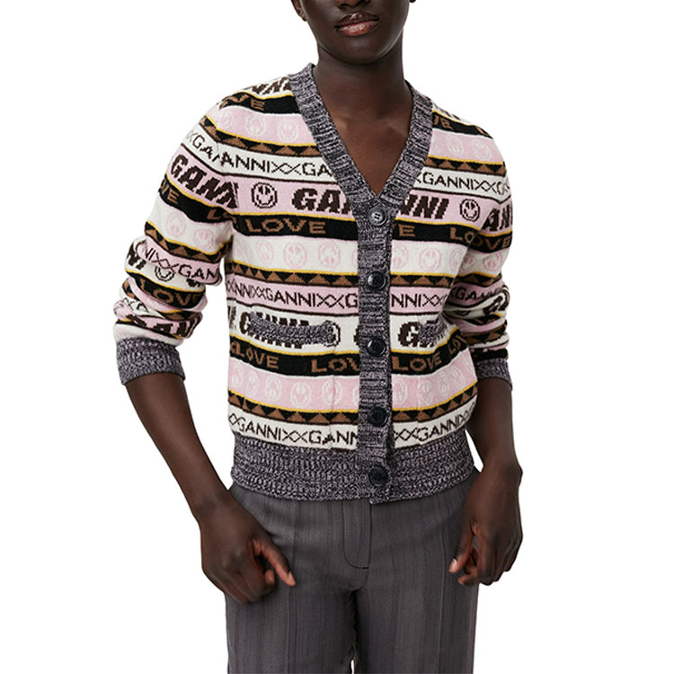 Details for (W) 가니 FW22 브이넥 그래피티 프린트 가디건 멀티컬러. K1830-554