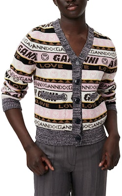 (W) 가니 FW22 브이넥 그래피티 프린트 가디건 멀티컬러. K1830-554 Details for (W) 가니 FW22 브이넥 그래피티 프린트 가디건 멀티컬러. K1830-554