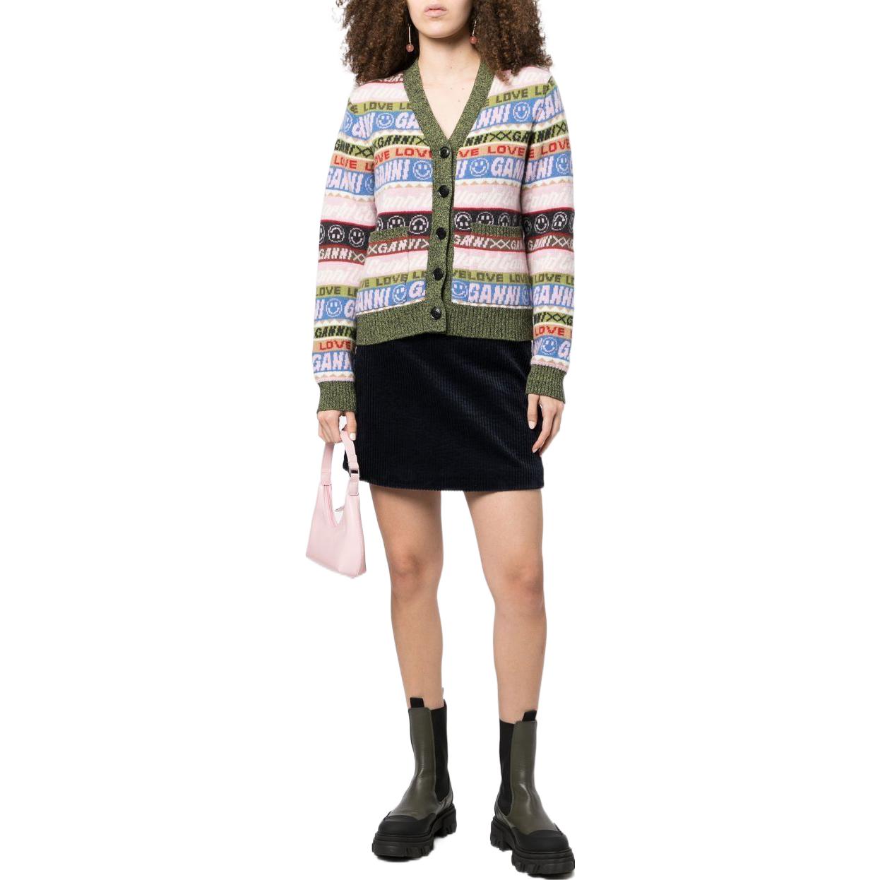 Lookbook (W) 가니 FW22 브이넥 스마일 자카드 스트라이프 니트 스웨터 멀티컬러 K1794