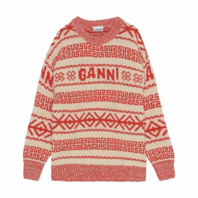 (Women) GANNI FW22 Wool Logo Knit Crewneck Sweater Mandarin Orange. K1733-135