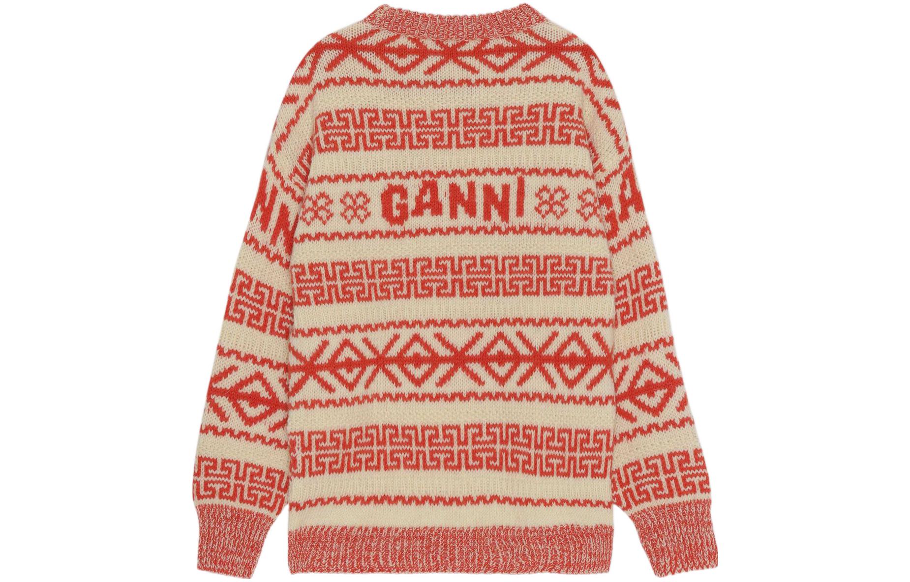 Lookbook (W) GANNI 2022秋冬羊毛标志针织圆领毛衣橘色 K1733-135