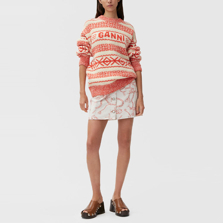 Shop (W) GANNI 2022秋冬羊毛标志针织圆领毛衣橘色 K1733-135