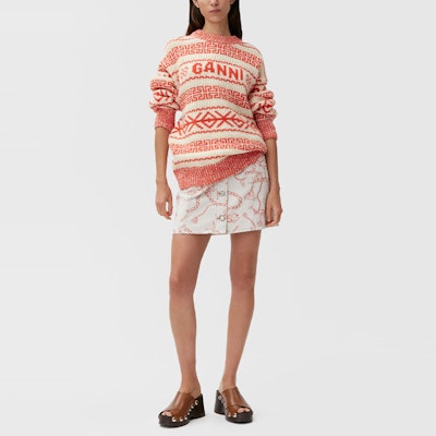 (W) GANNI FW22 羊毛標誌針織圓領毛衣 橘色 K1733-135 Shop (W) GANNI FW22 羊毛標誌針織圓領毛衣 橘色 K1733-135