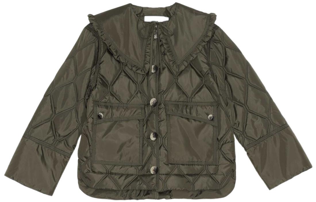 (Women) GANNI FW22 Green Jacket with Detachable Doll Collar F7159-861