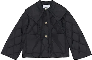 (Women) GANNI FW22 Quilted Collar Jacket Black Long Sleeves Outerwear F7326-099-2 (Women) GANNI FW22 Quilted Collar Jacket Black Long Sleeves Outerwear F7326-099-2