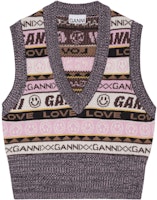 (Women) GANNI FW22 Retro Smiley Graffiti Embroidered V-Neck Knit Vest Multicolor K1829-554 (Women) GANNI FW22 Retro Smiley Graffiti Embroidered V-Neck Knit Vest Multicolor K1829-554