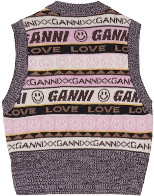 (W) 가니 FW22 레트로 스마일리 그래피티 자수 V넥 니트 베스트 멀티컬러 K1829-554 Lookbook (W) 가니 FW22 레트로 스마일리 그래피티 자수 V넥 니트 베스트 멀티컬러 K1829-554