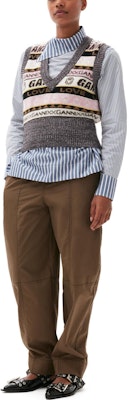 (W) 가니 FW22 레트로 스마일리 그래피티 자수 V넥 니트 베스트 멀티컬러 K1829-554 Shop (W) 가니 FW22 레트로 스마일리 그래피티 자수 V넥 니트 베스트 멀티컬러 K1829-554