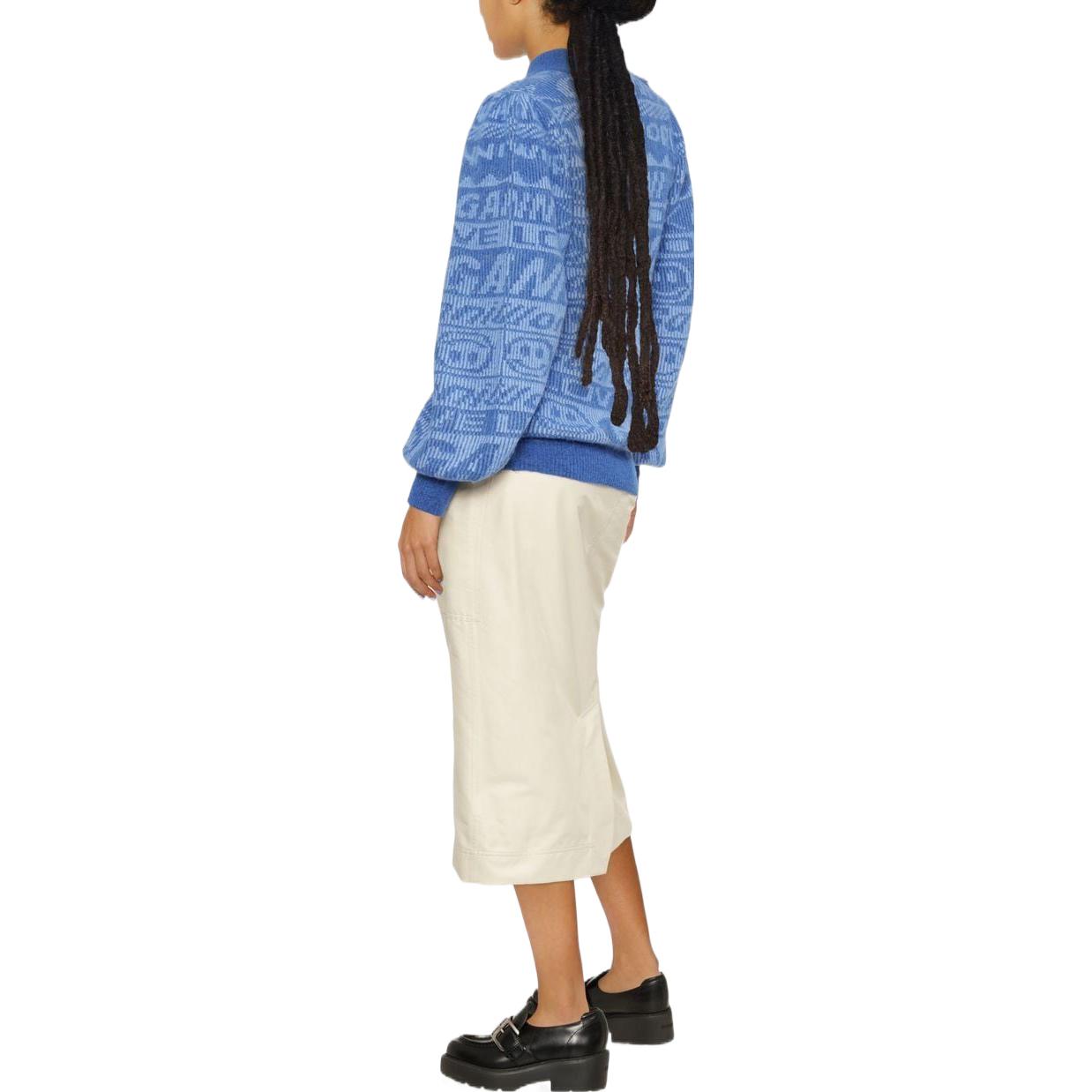 Purchase (W) GANNI 2022秋冬复古笑脸标志泡泡袖羊毛针织蓝色毛衣 女款 K1790-578