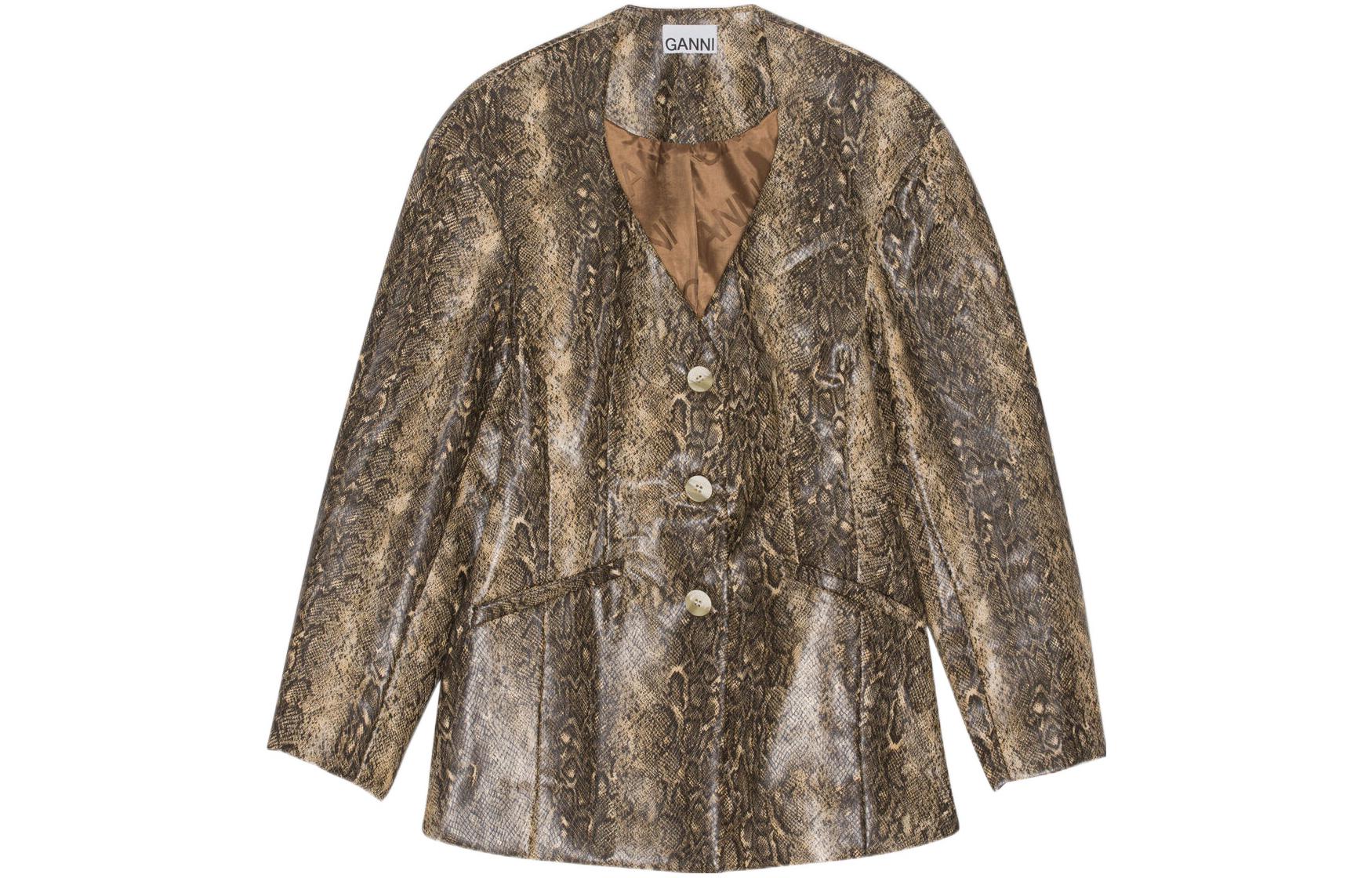 (Women) GANNI FW22 Snake Print V-Neck Long Sleeve Blazer Women Multicolor F7333