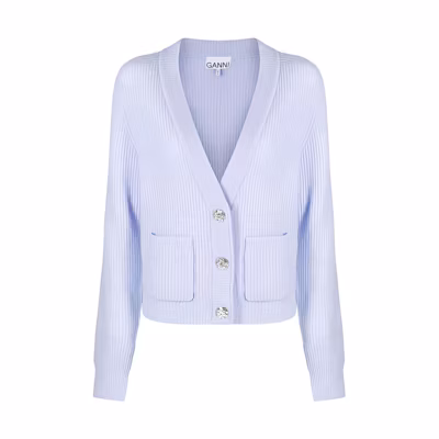 (Women) GANNI FW22 Solid Color Knit Cardigan Blue K1802-699